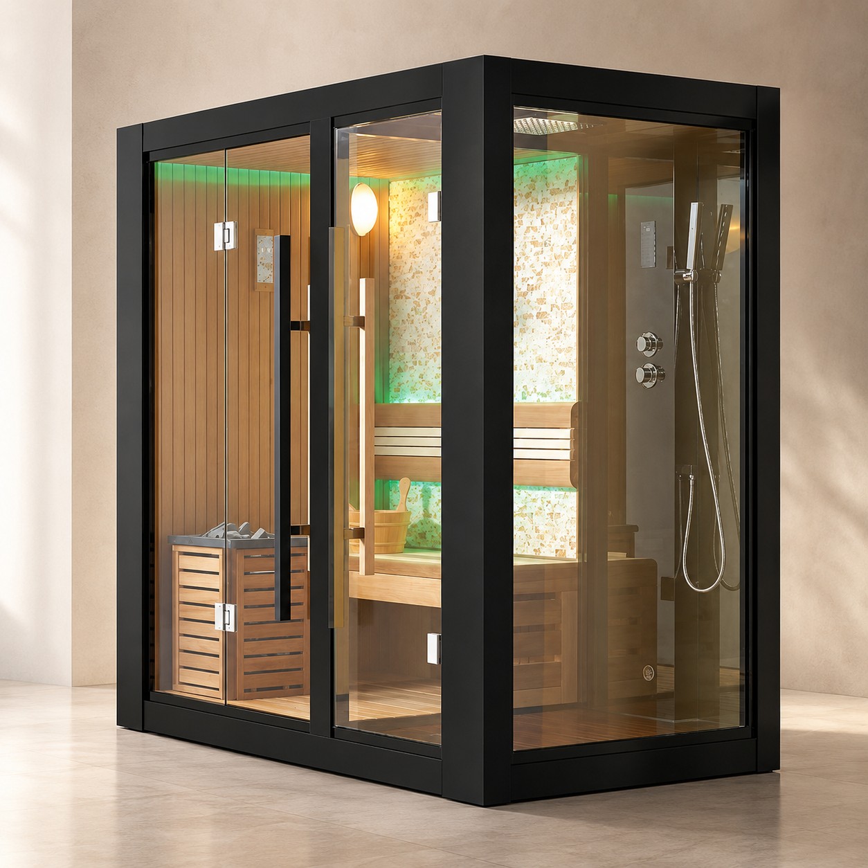 2023 New Double Room Dry Infrared Steam Sauna Room with Glass Door