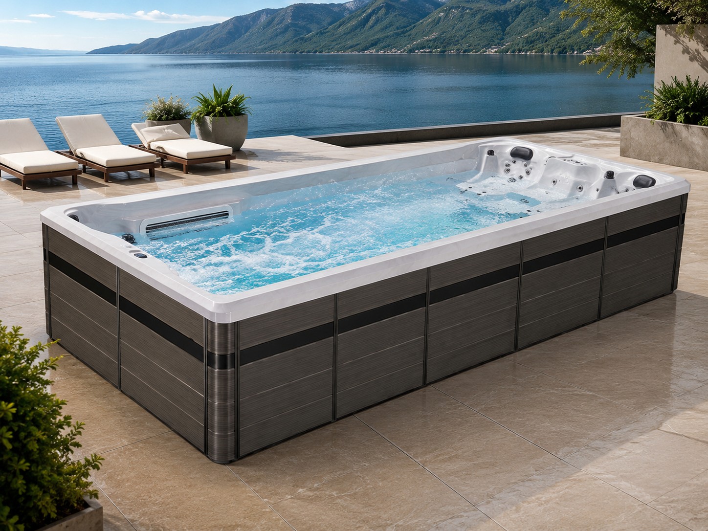 3 People Hot Tub Spa 8m Swimming Pool Freestanding Outdoor Swim Spa with Training System