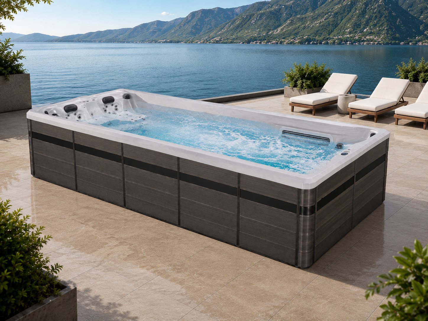 3 People Hot Tub Spa 8m Swimming Pool Freestanding Outdoor Swim Spa with Training System view 06