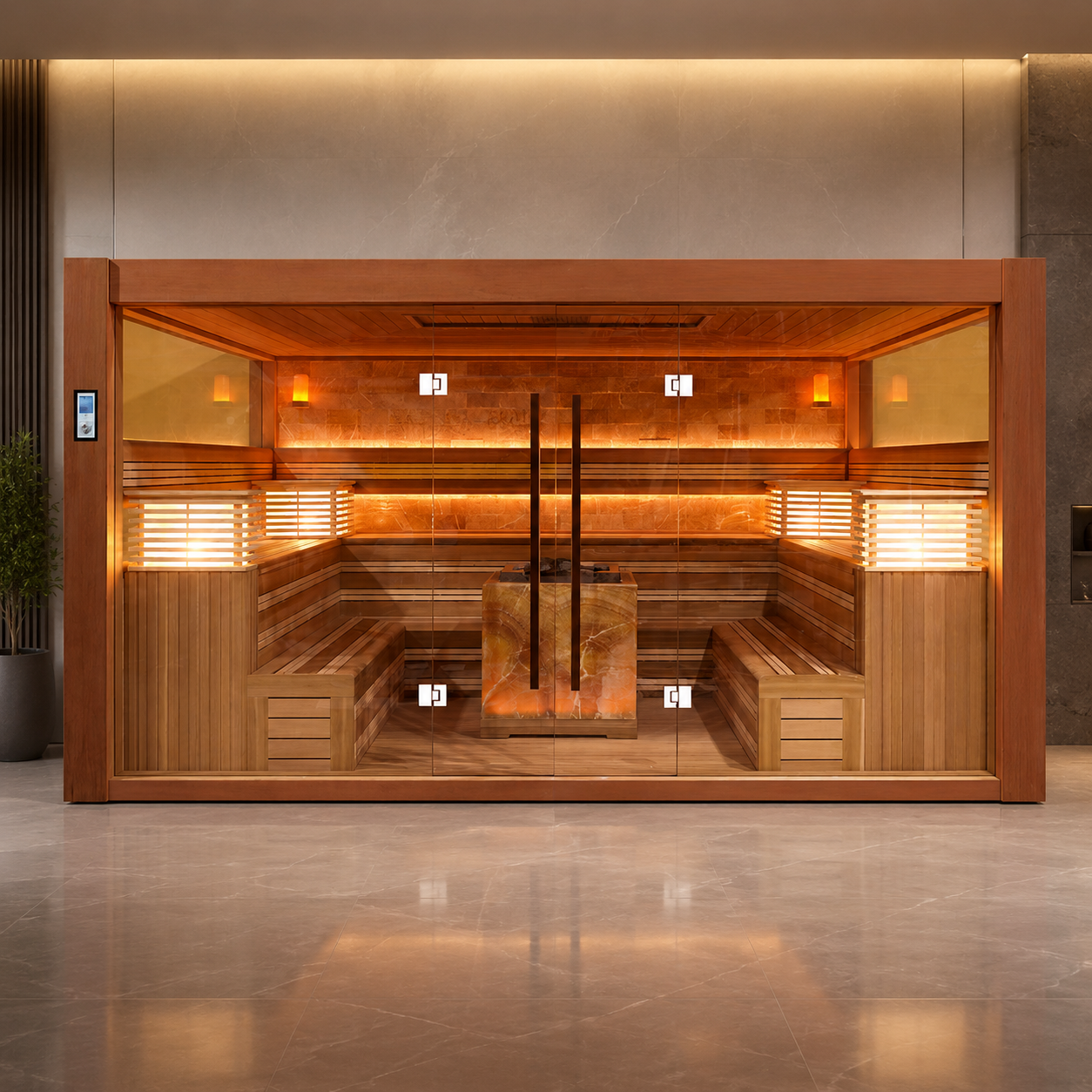 Canadian Hemlock Red Cedar Solid Wood Indoor Sauna Room Luxury Modern Dry Steam Sauna for 8 People Customization