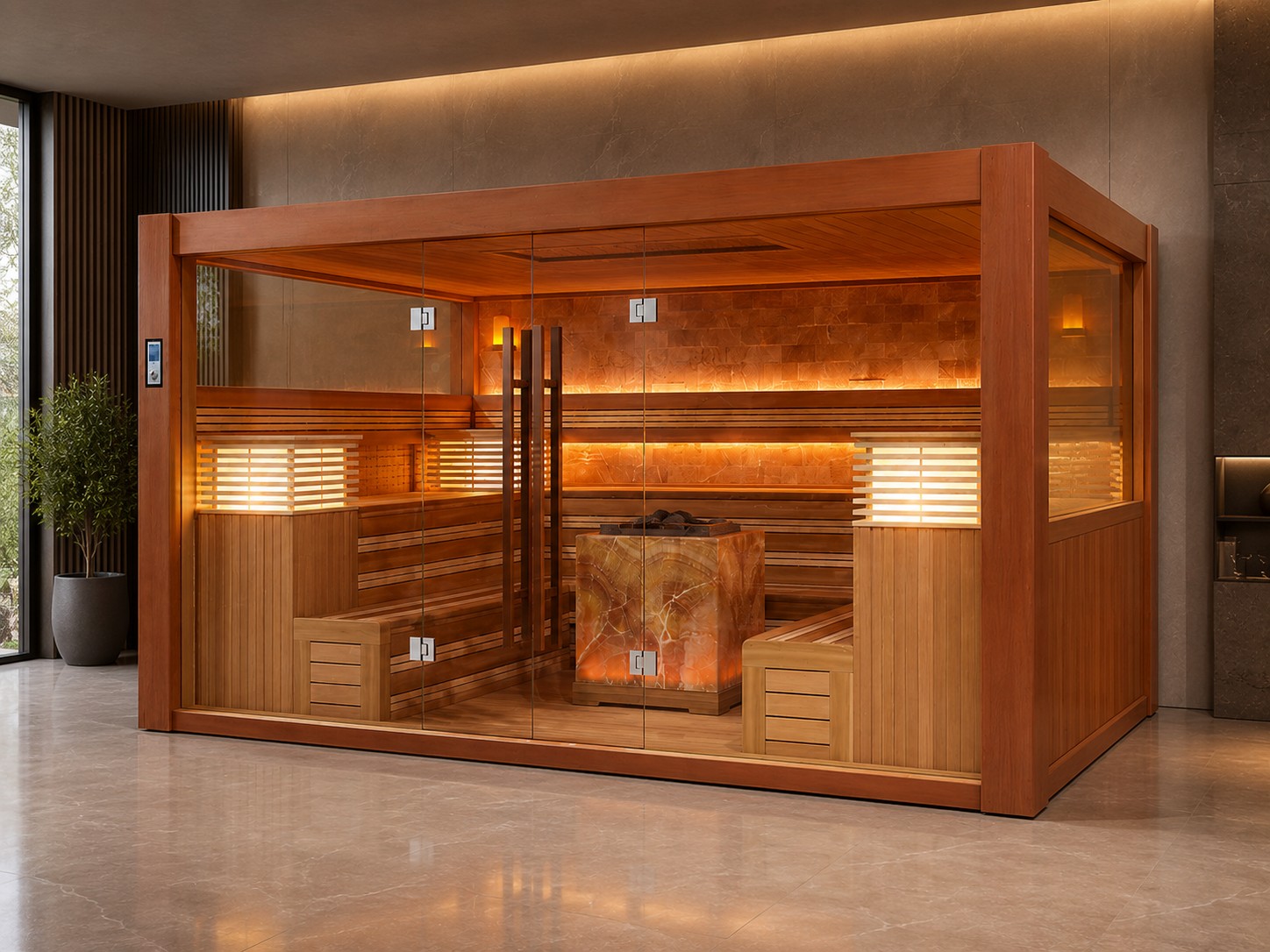 Canadian Hemlock Red Cedar Solid Wood Indoor Sauna Room Luxury Modern Dry Steam Sauna for 8 People Customization view 02