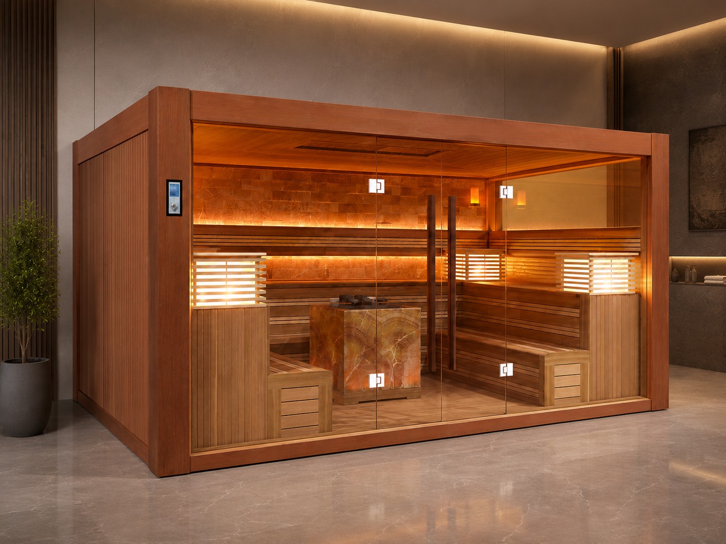 Canadian Hemlock Red Cedar Solid Wood Indoor Sauna Room Luxury Modern Dry Steam Sauna for 8 People Customization view 03