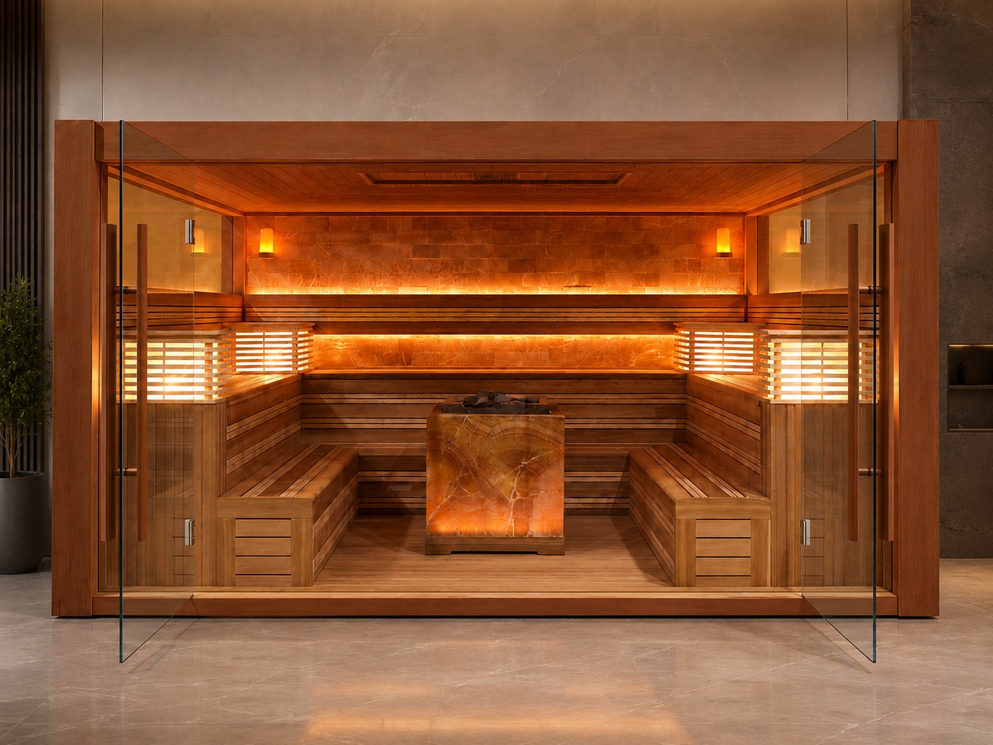 Canadian Hemlock Red Cedar Solid Wood Indoor Sauna Room Luxury Modern Dry Steam Sauna for 8 People Customization view 04