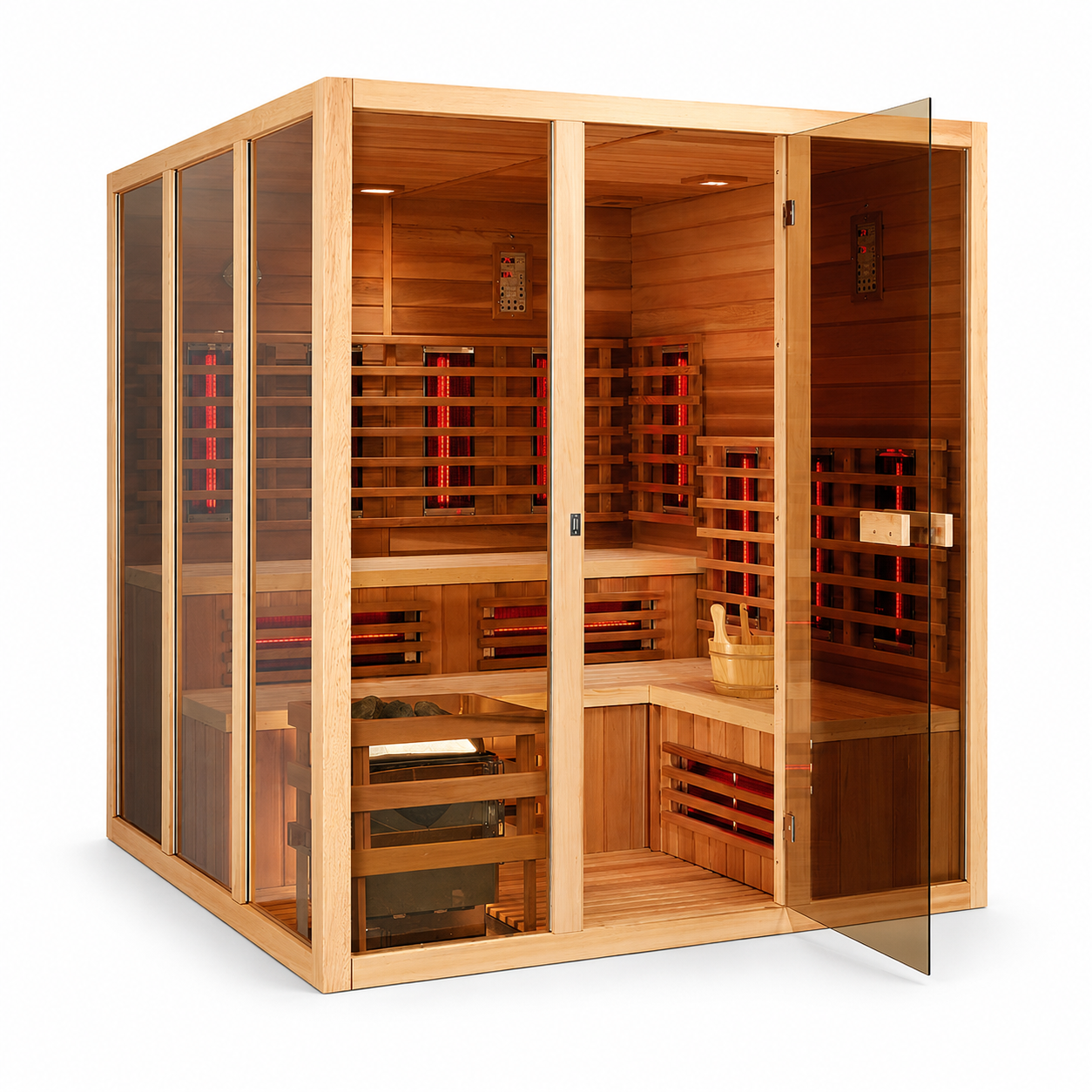 Custom Made Hybrid Infrared Heater and Traditional Stove 2 Heaters Red Cedar Wood 6 People Sauna Rooms view 02