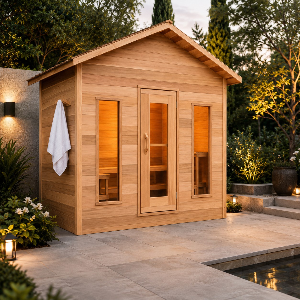 Customized Outdoor Sauna Cabin in Red Cedar Spruce Hemlock view 03