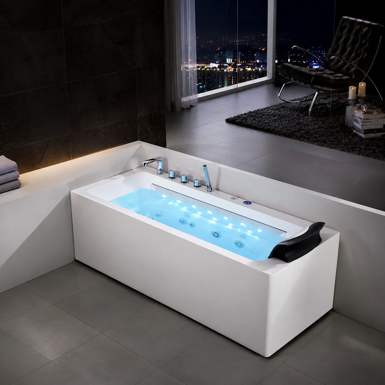 White Acrylic Freestanding Massage Bathtub