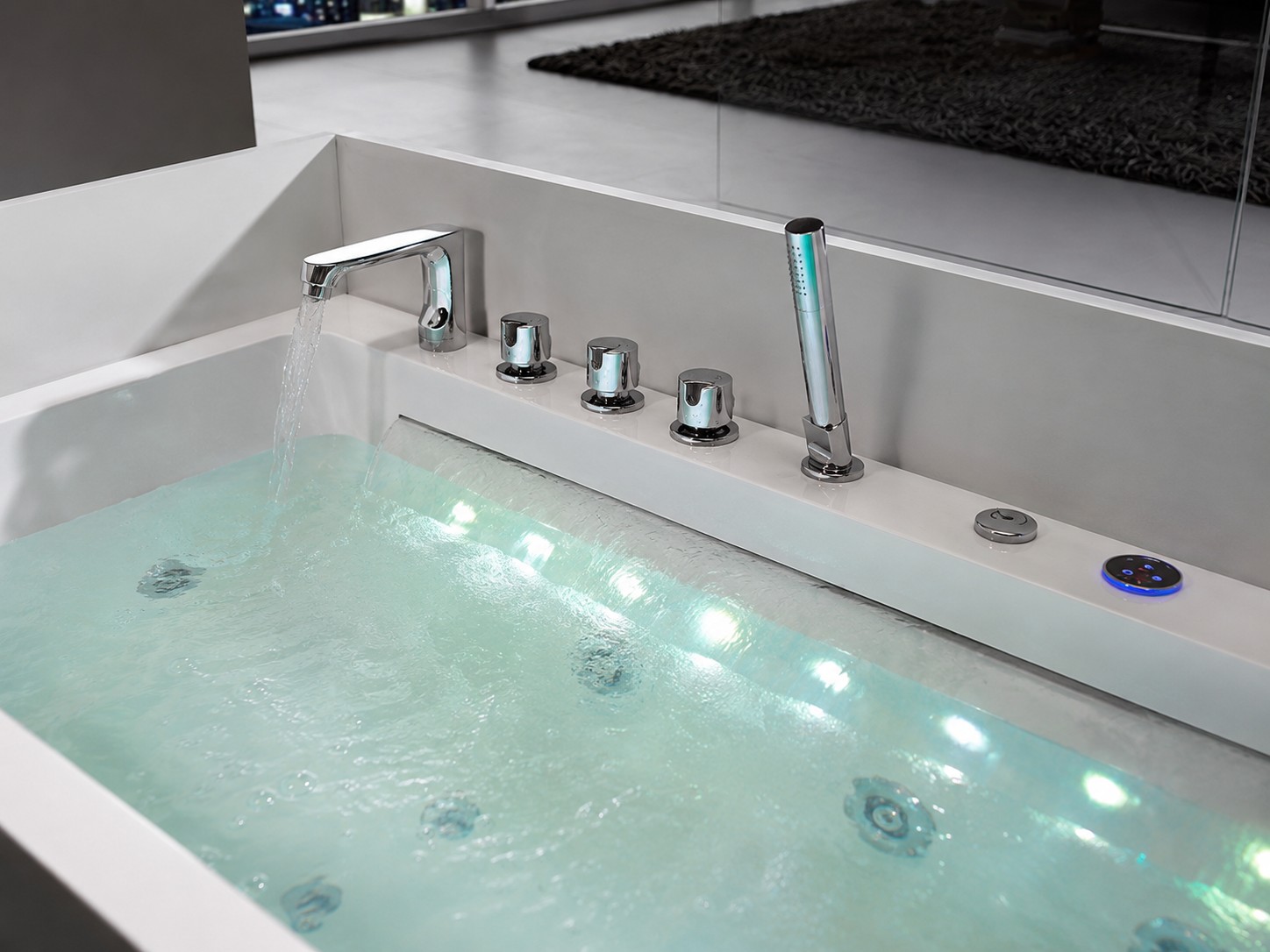 White Acrylic Freestanding Massage Bathtub view 03