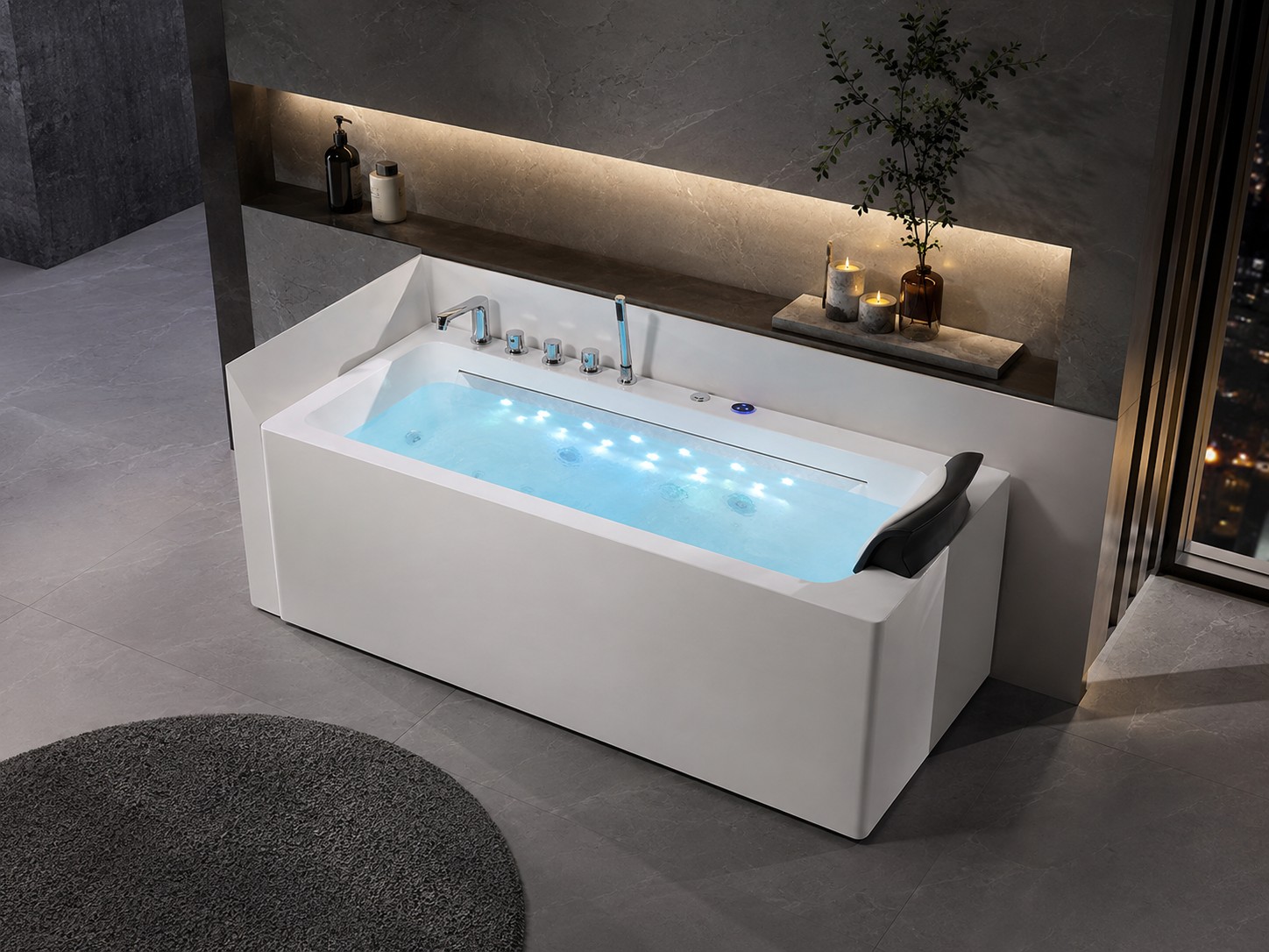 White Acrylic Freestanding Massage Bathtub view 05