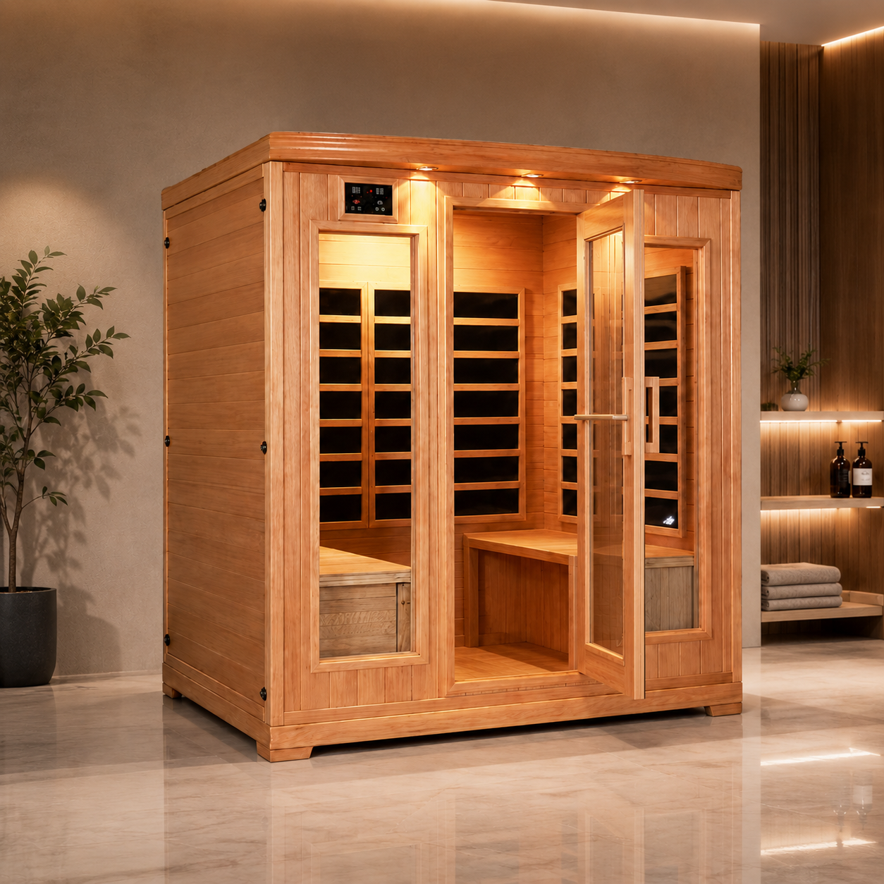4 People Cedar Wood Far Infrared Therapy Sauna Cabin Room House Dry Steam Sauna view 05