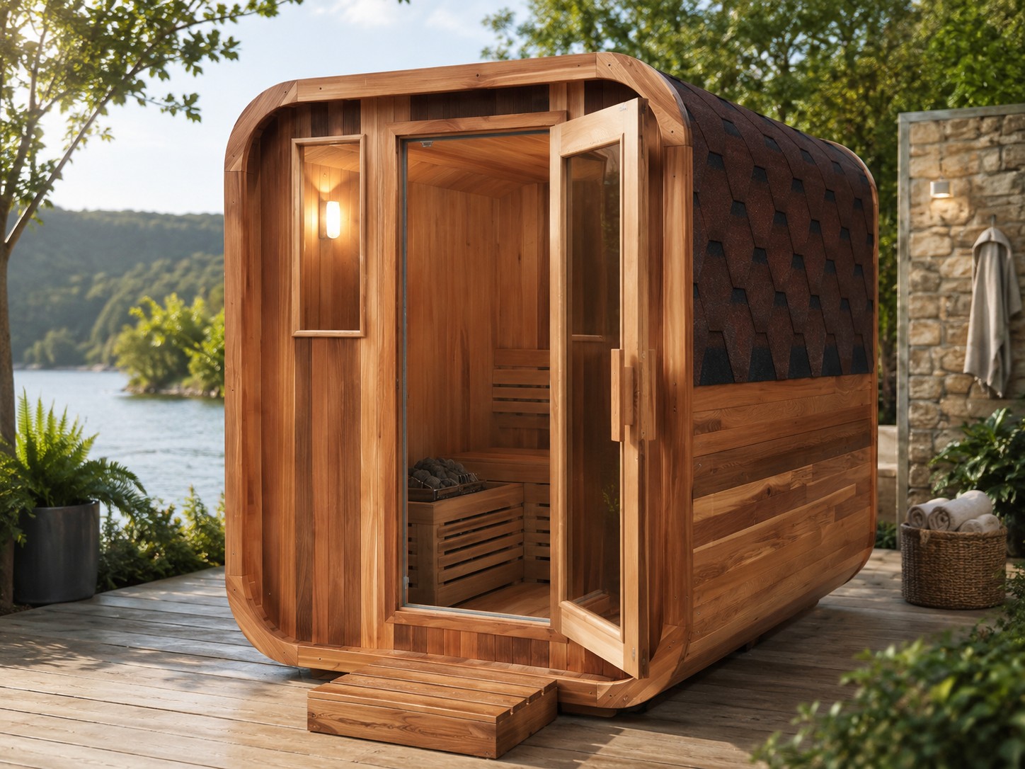 Customize 3-6 Persons Sauna Room with Front Porch Traditional Wood Fired Sauna Cabin House