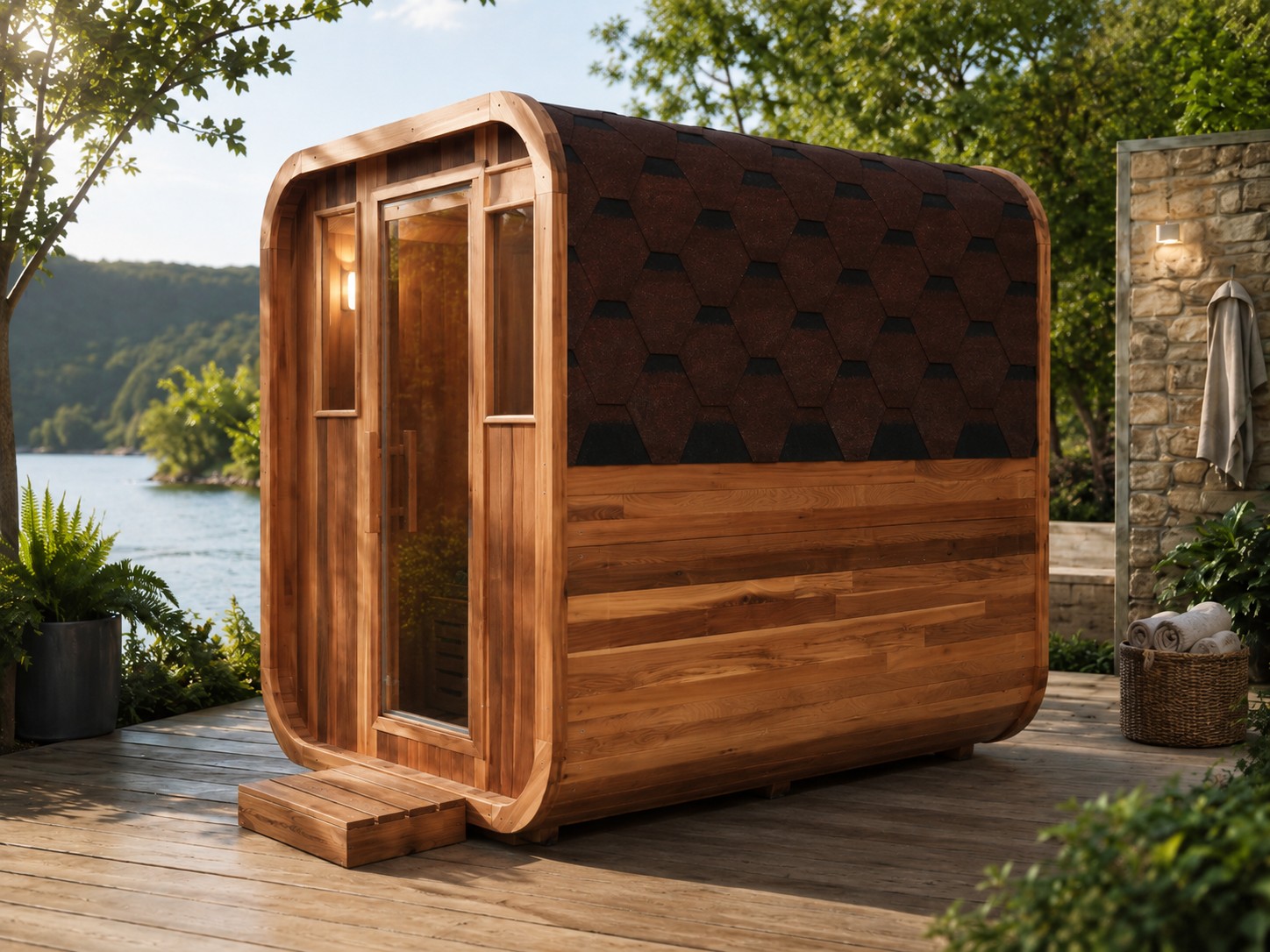 Customize 3-6 Persons Sauna Room with Front Porch Traditional Wood Fired Sauna Cabin House view 02