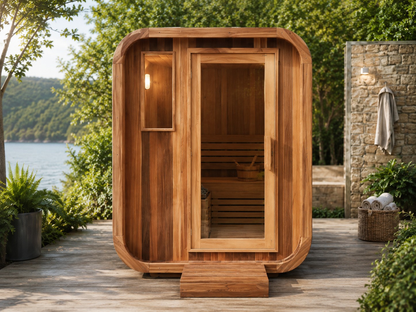 Customize 3-6 Persons Sauna Room with Front Porch Traditional Wood Fired Sauna Cabin House view 03
