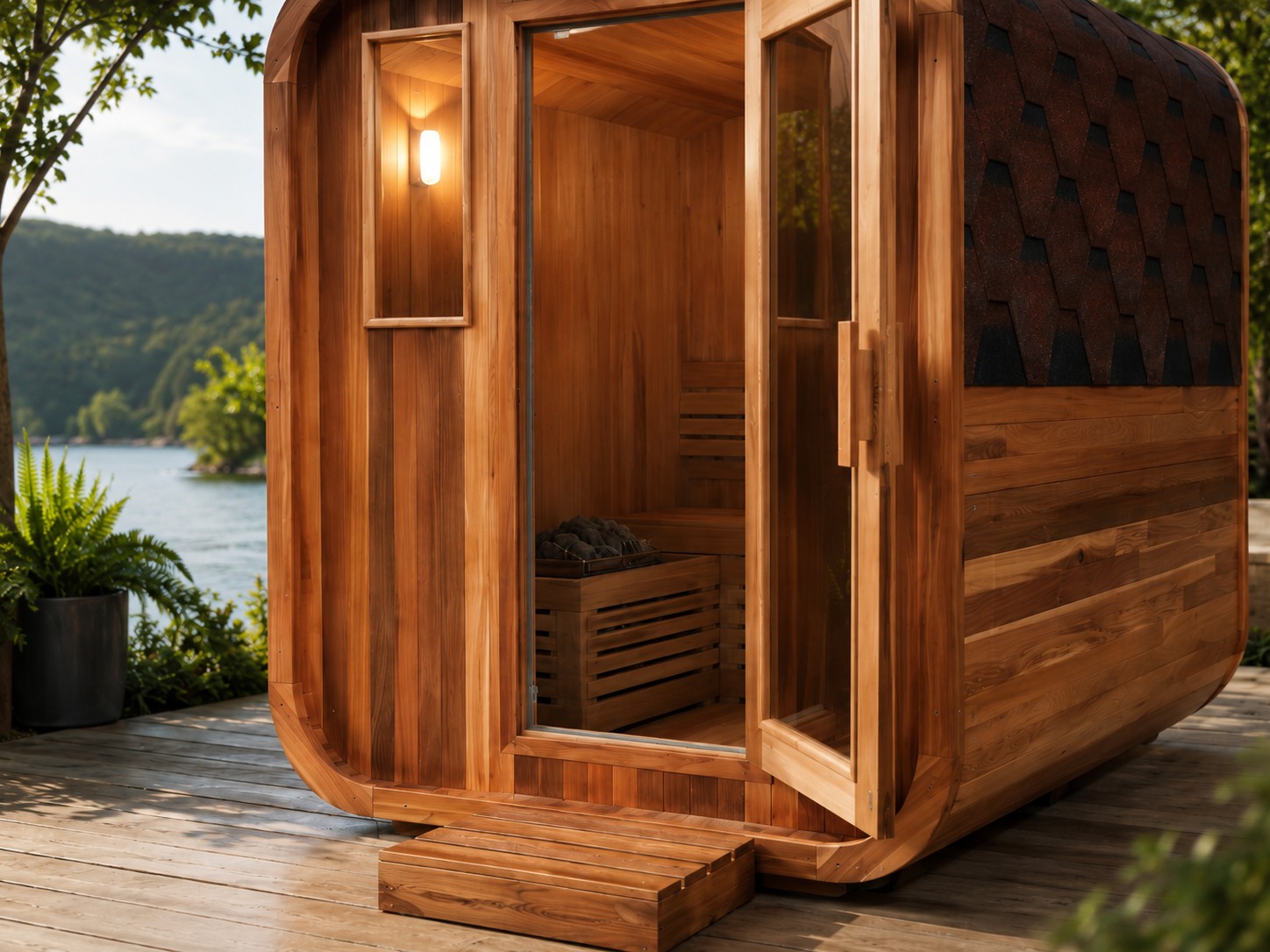 Customize 3-6 Persons Sauna Room with Front Porch Traditional Wood Fired Sauna Cabin House view 06