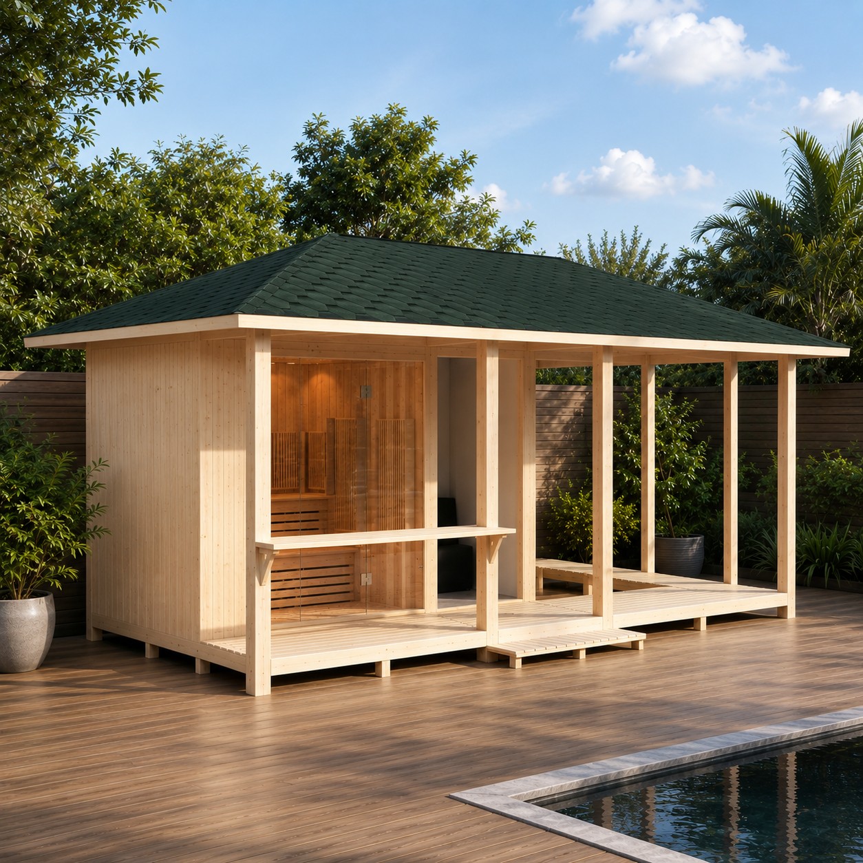 Home Hotel Shower Room Washroom 4 Person Outdoor Wooden Gazebo Spa Tubs & Sauna Rooms view 03