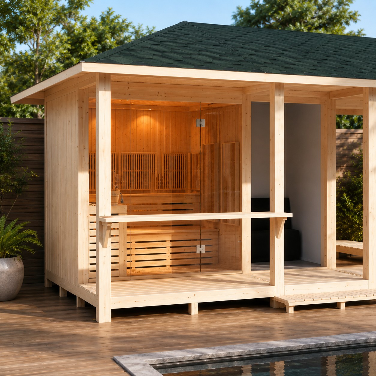 Home Hotel Shower Room Washroom 4 Person Outdoor Wooden Gazebo Spa Tubs & Sauna Rooms view 04