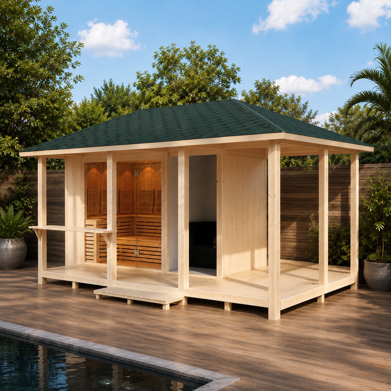 Home Hotel Shower Room Washroom 4 Person Outdoor Wooden Gazebo Spa Tubs & Sauna Rooms view 05