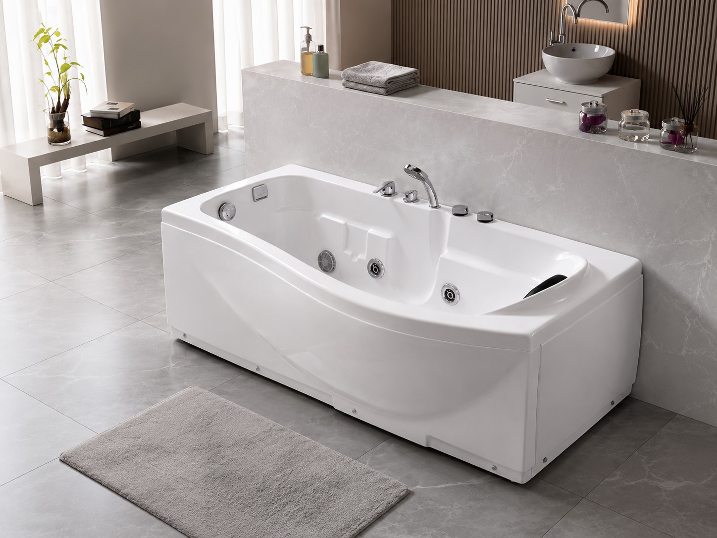 Indoor Massage Hot Tub 1 Person Soaking Bathtub with Faucets