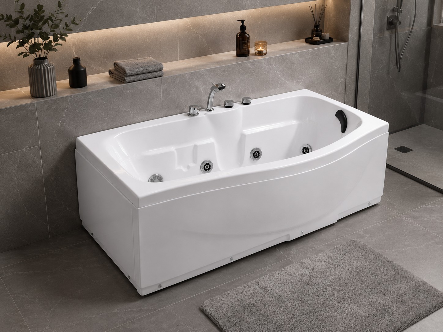 Indoor Massage Hot Tub 1 Person Soaking Bathtub with Faucets view 02