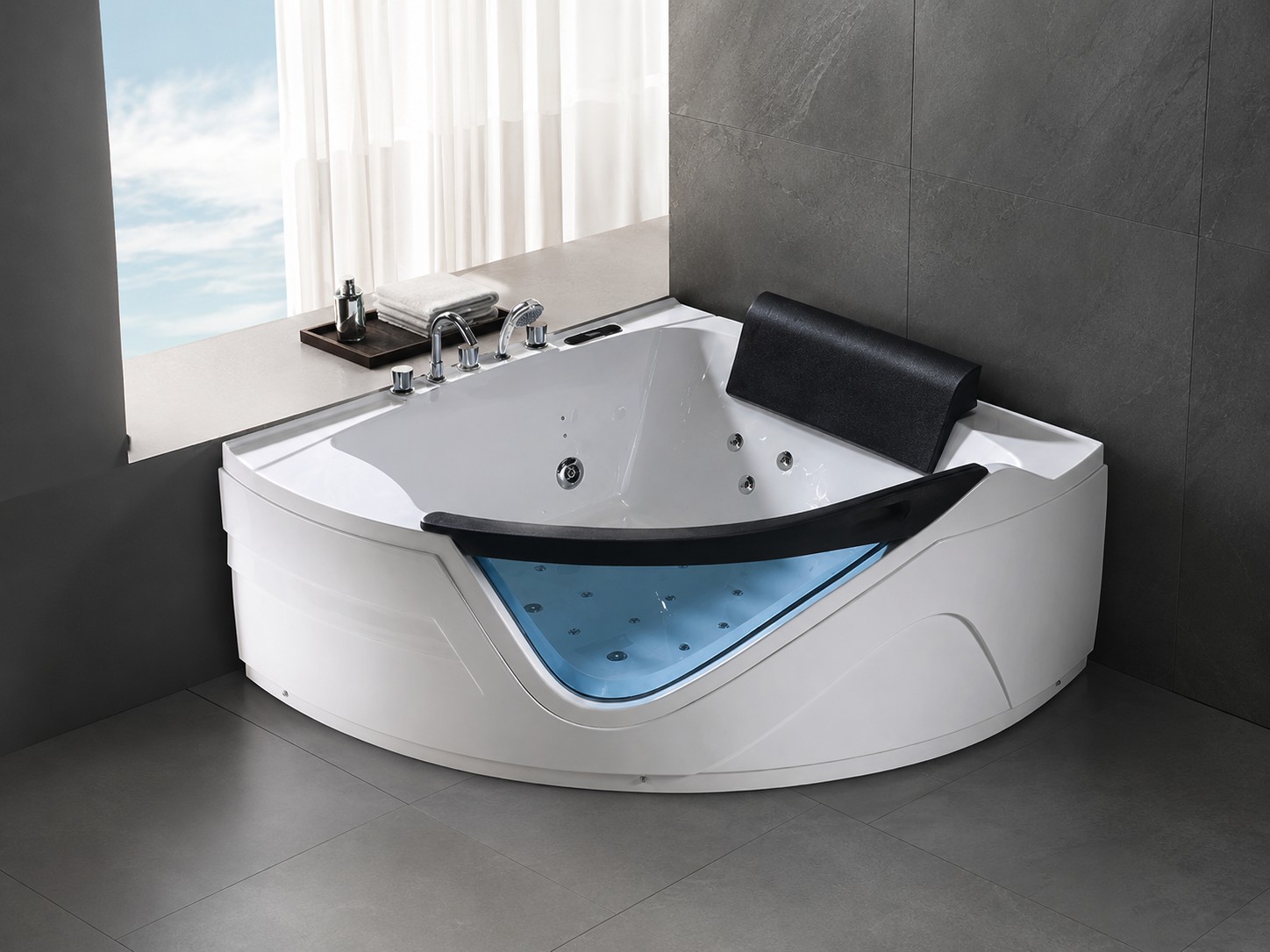 Indoor Whirlpool Bathtub Massage 1 Person Indoor Whirlpool Hot Tub Corner Acrylic Bath Tub