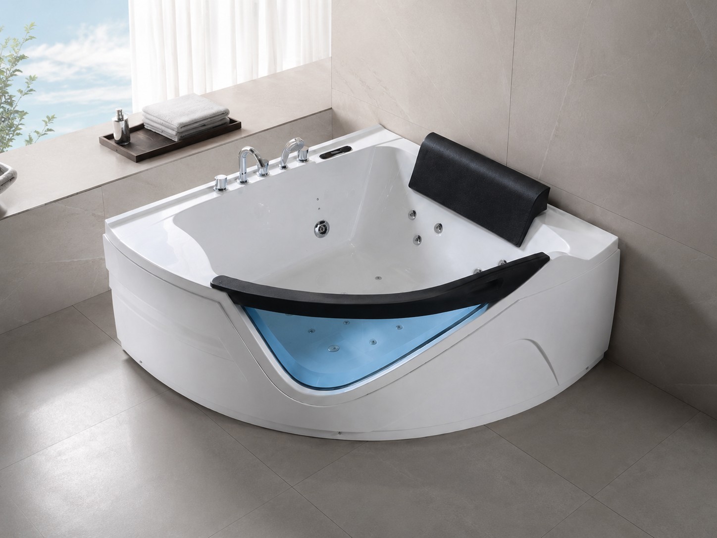 Indoor Whirlpool Bathtub Massage 1 Person Indoor Whirlpool Hot Tub Corner Acrylic Bath Tub view 03