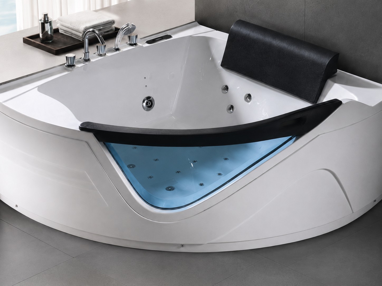 Indoor Whirlpool Bathtub Massage 1 Person Indoor Whirlpool Hot Tub Corner Acrylic Bath Tub view 05