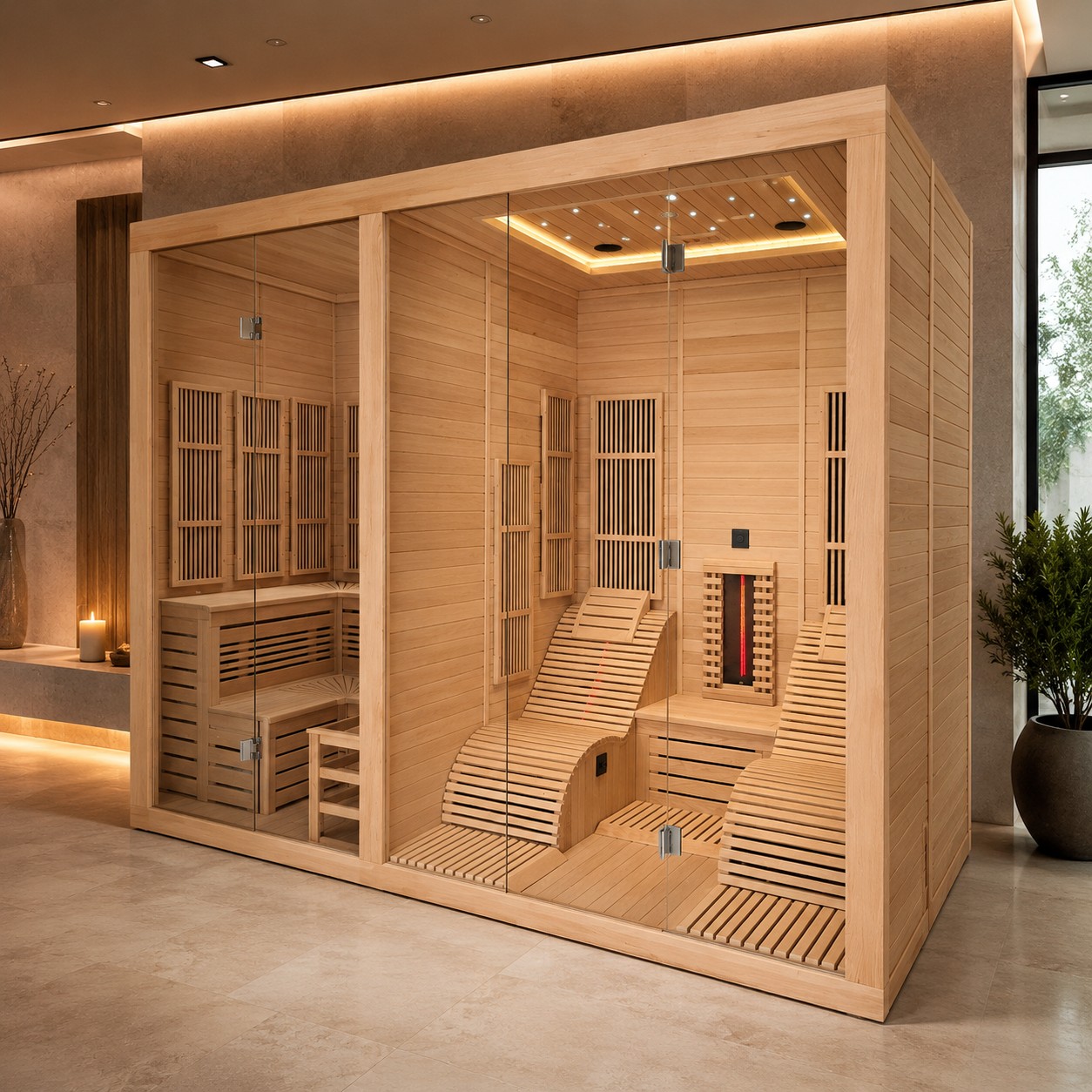 Indoor Wood 4-6 Person Dry Sauna Room Wet Steam House and Shower Room Sauna House
