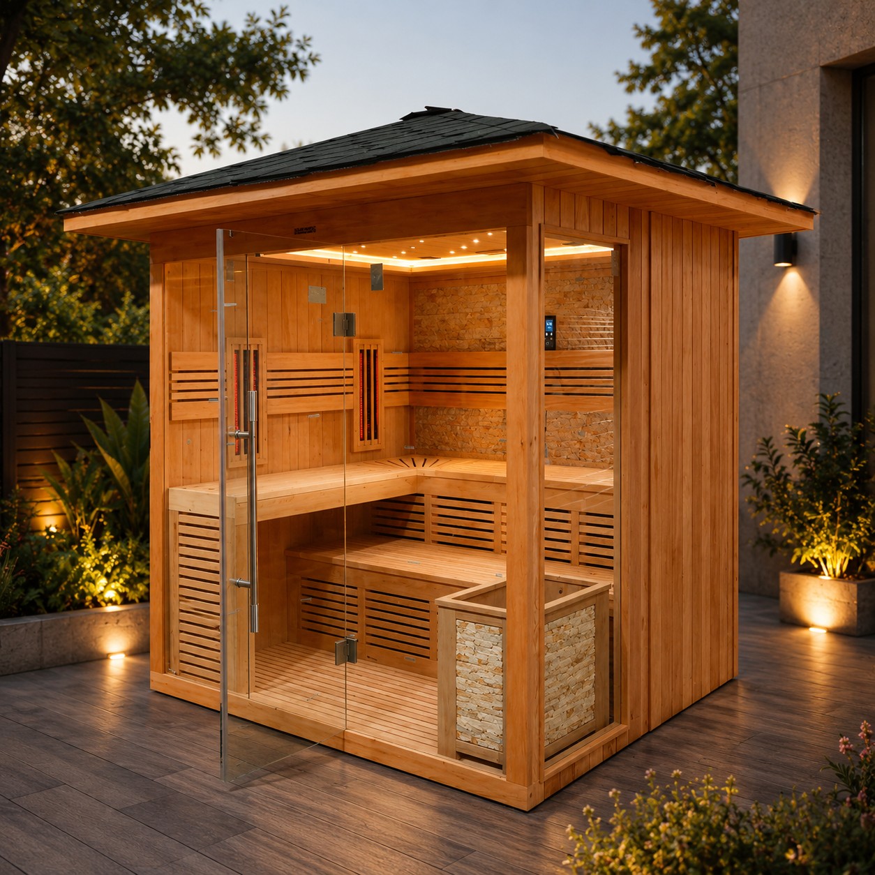 Large Size Modern Sauna Rooms Weight Loss Solid Wood Red Cedar Traditional Outdoor Sauna view 03