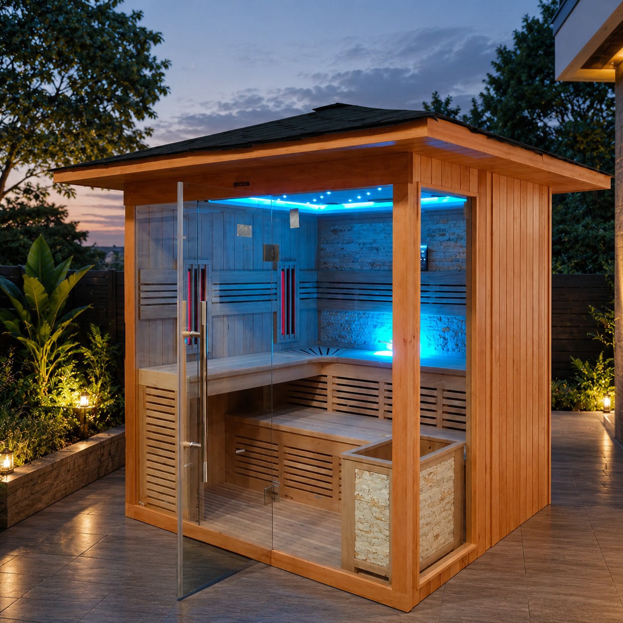 Large Size Modern Sauna Rooms Weight Loss Solid Wood Red Cedar Traditional Outdoor Sauna view 04