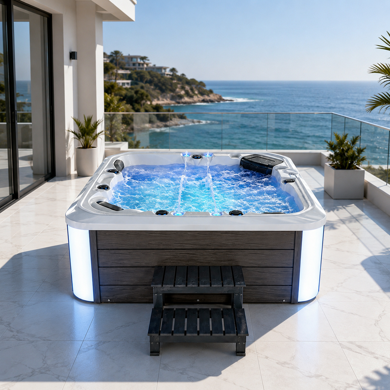 Luxurious Modern Spa Bathtub with Air & Whirlpool Massage Acrylic Freestanding Heated Soaking Tub view 02