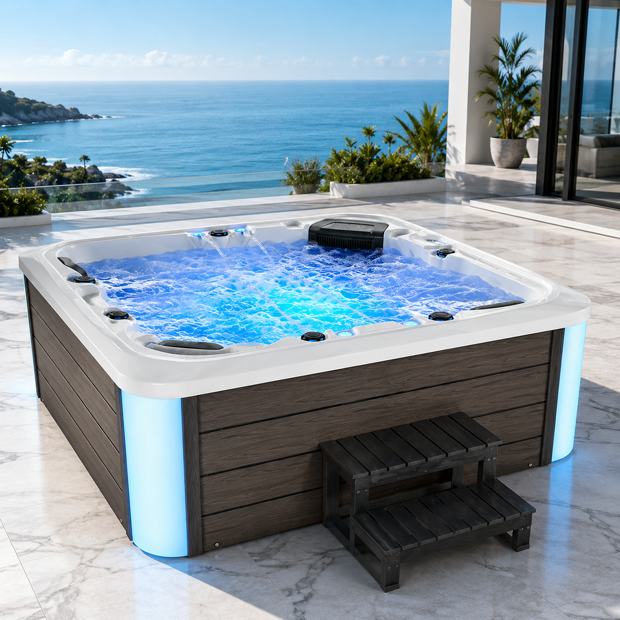 Luxurious Modern Spa Bathtub with Air & Whirlpool Massage Acrylic Freestanding Heated Soaking Tub view 03