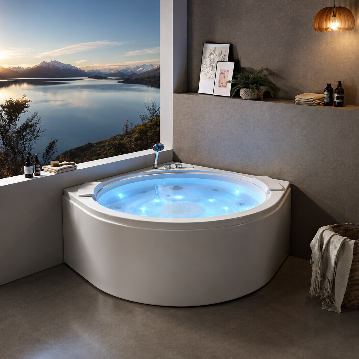 Luxury Acrylic Freestanding Hydromassage SPA Bathtub with LED & Waterfall
