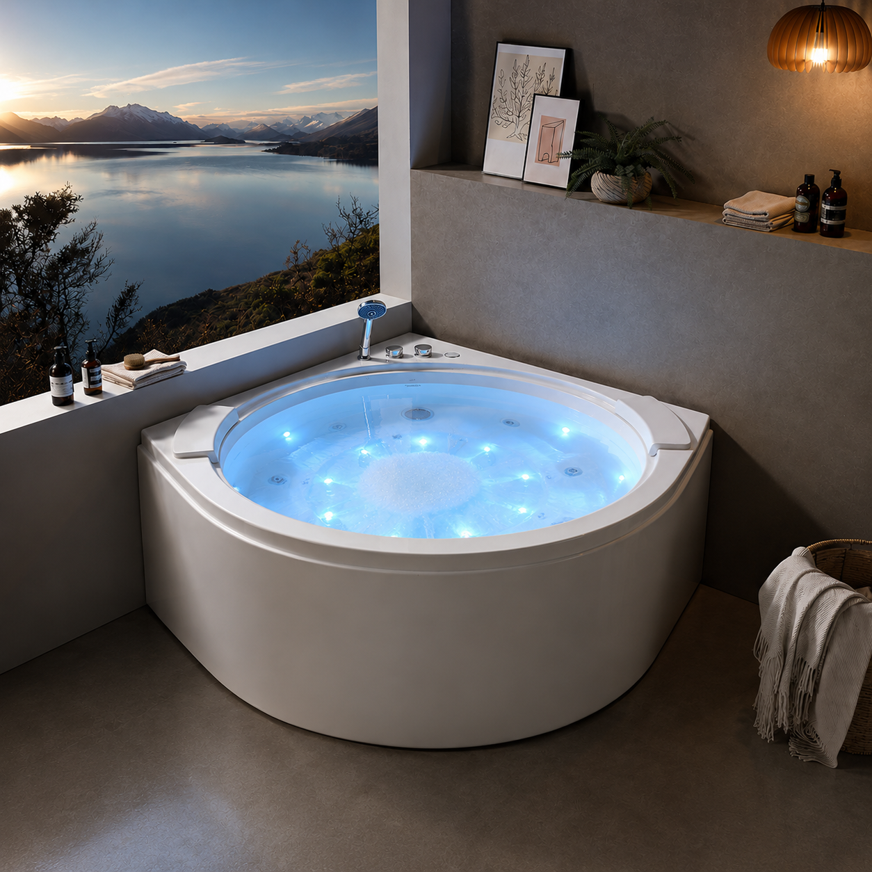 Luxury Acrylic Freestanding Hydromassage SPA Bathtub with LED & Waterfall view 02