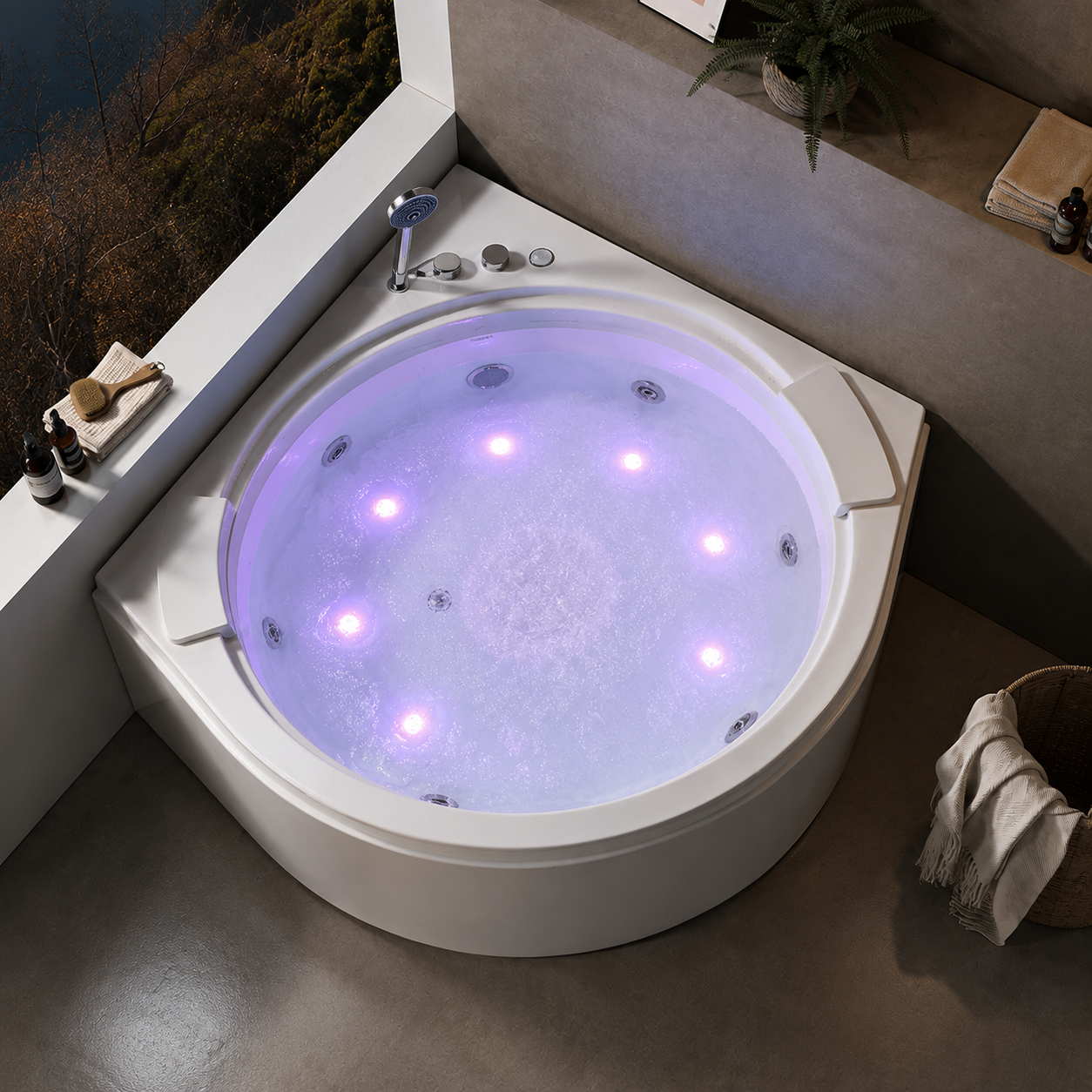 Luxury Acrylic Freestanding Hydromassage SPA Bathtub with LED & Waterfall view 03