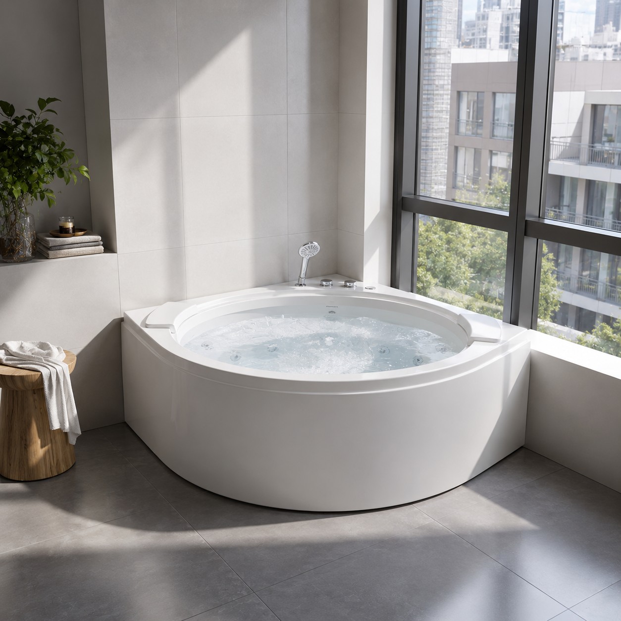 Luxury Acrylic Freestanding Hydromassage SPA Bathtub with LED & Waterfall view 05