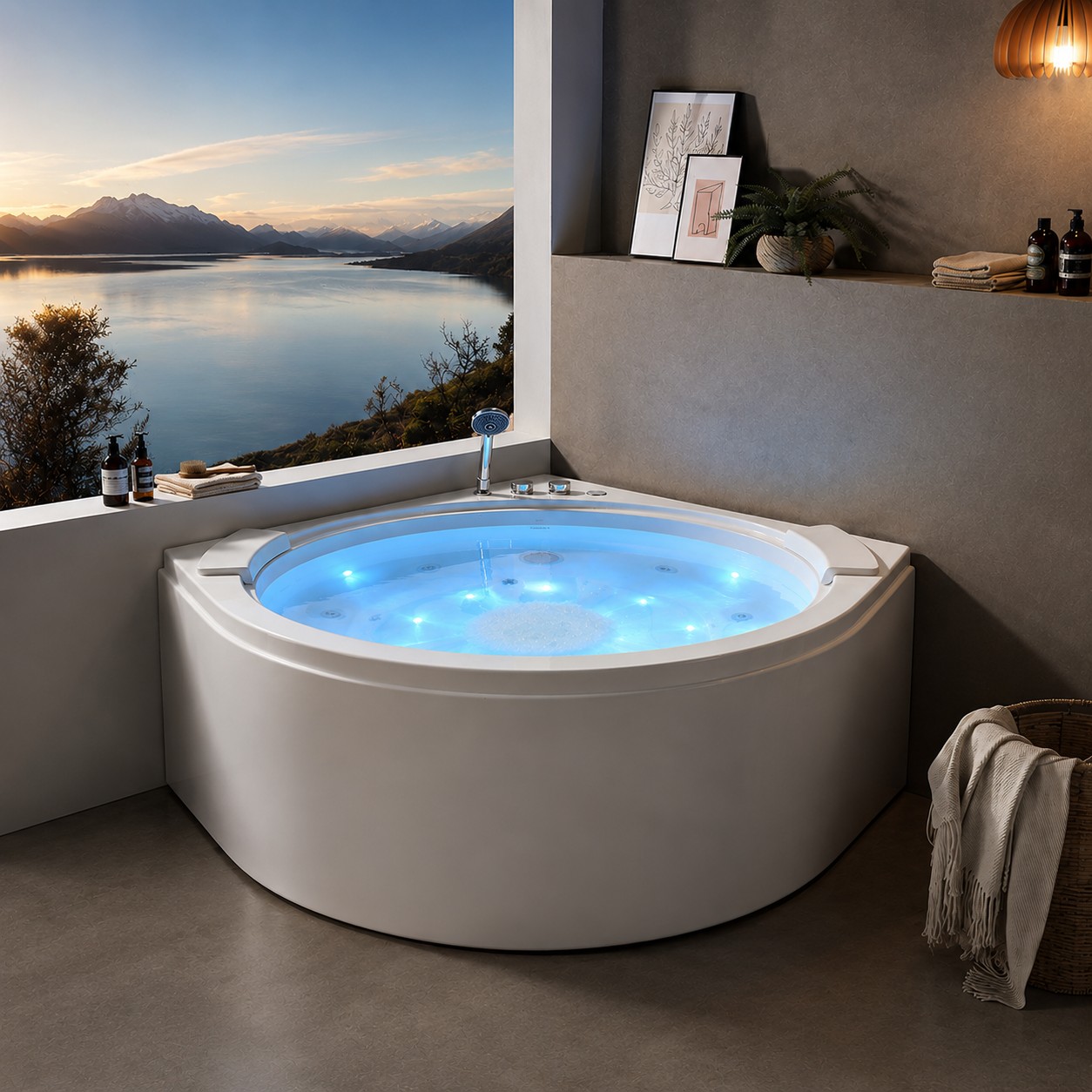 Luxury Acrylic Freestanding Hydromassage SPA Bathtub with LED & Waterfall view 06