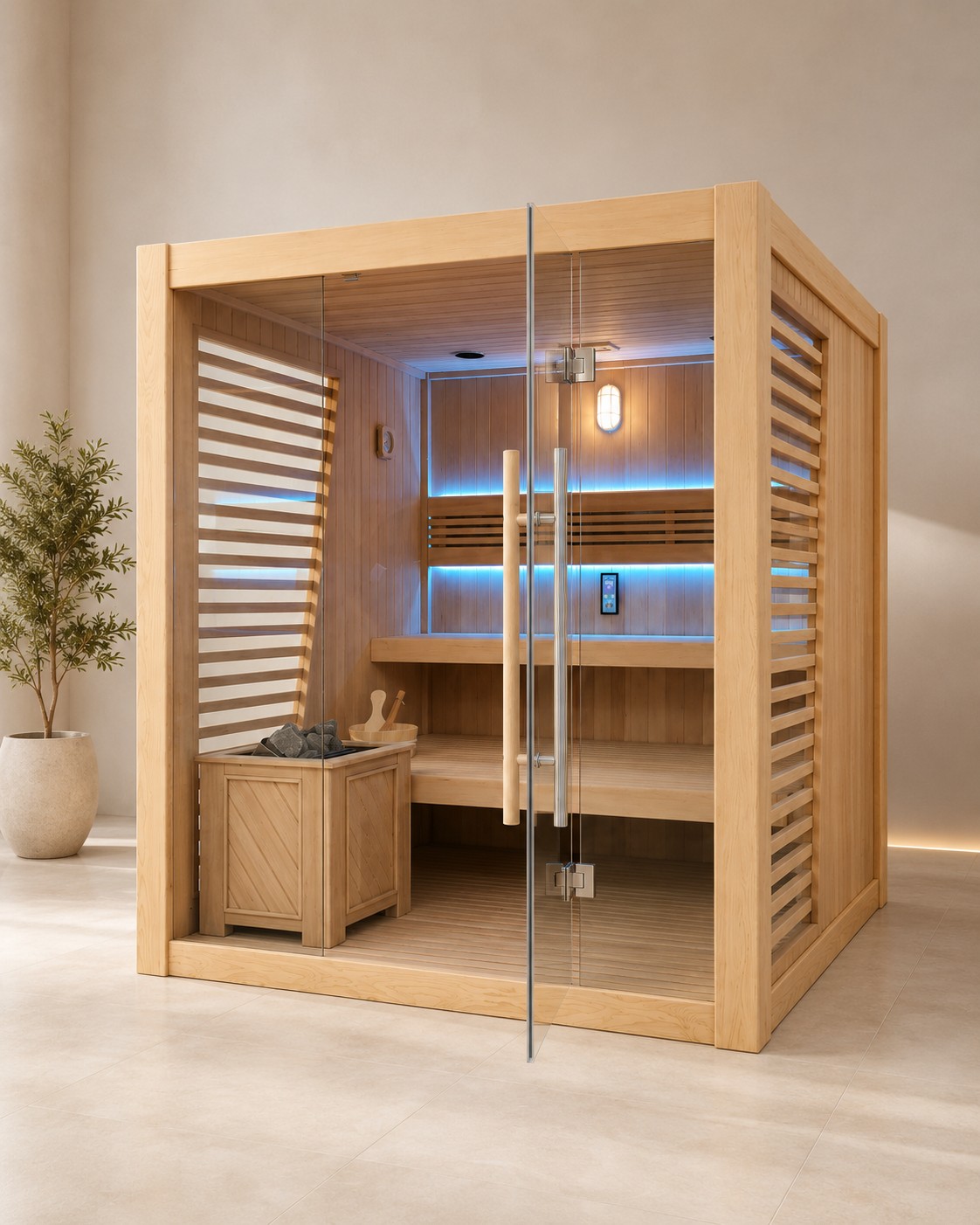 Luxury Hemlock Wood Sauna Traditional 6 People Sauna Room view 03