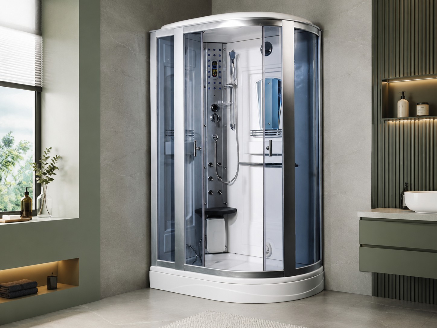 Luxury Shower Room with Indoor Corner Steam Sauna Room Wet Sauna Shower Combination House