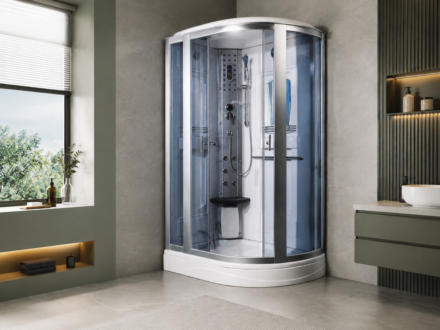 Luxury Shower Room with Indoor Corner Steam Sauna Room Wet Sauna Shower Combination House view 03