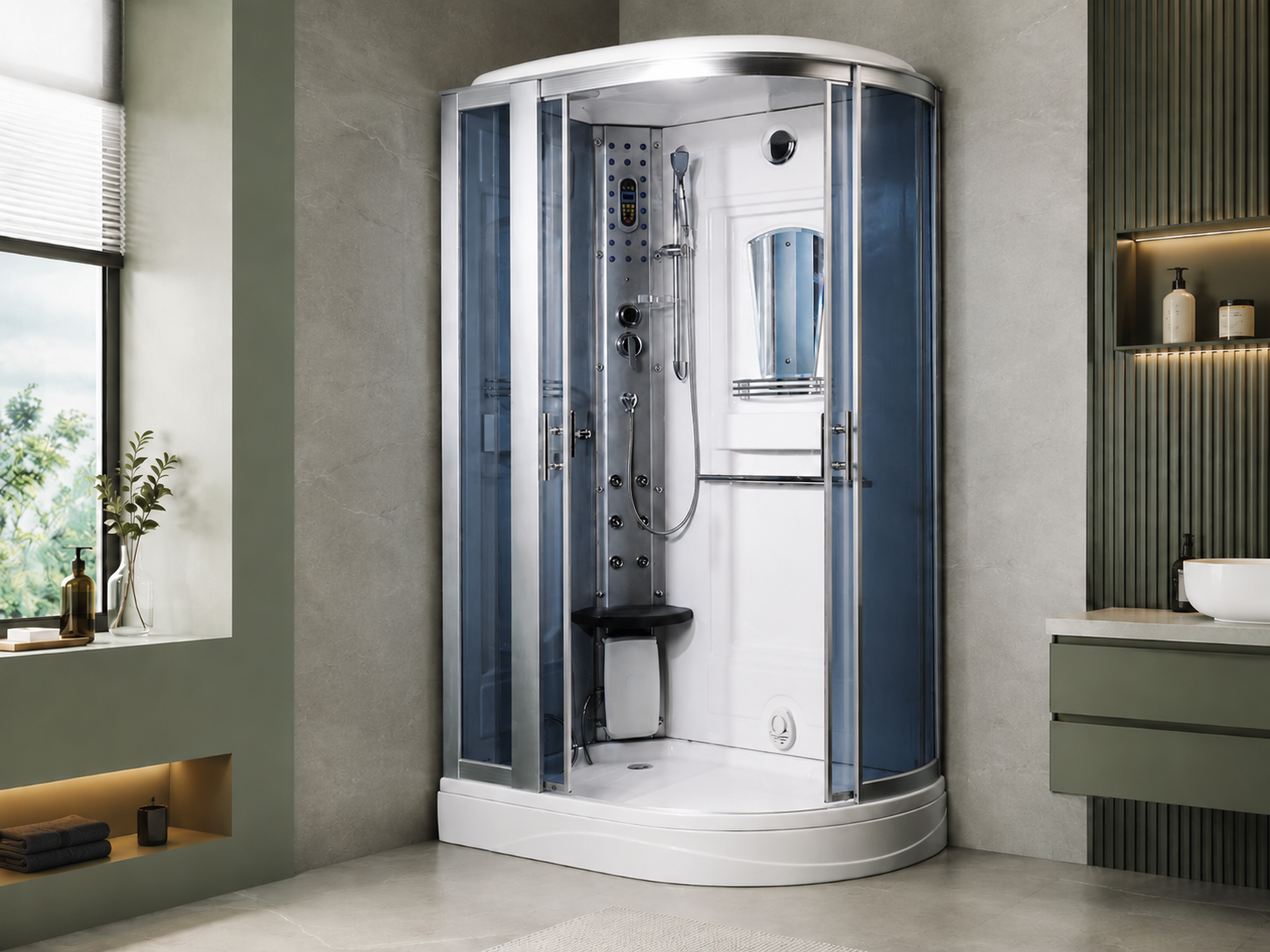 Luxury Shower Room with Indoor Corner Steam Sauna Room Wet Sauna Shower Combination House view 04