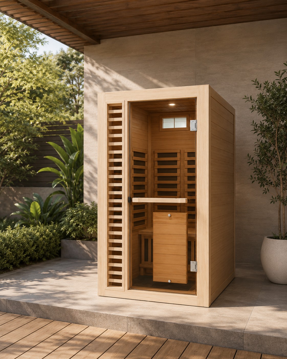 Luxury Solid Wood Family Backyard Dry Near Far Infrared Sauna Room view 06