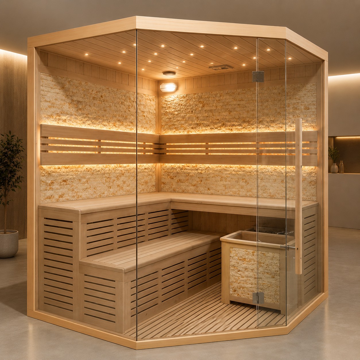 Luxury Traditional 3-4Person Salt Dry Sauna Commercial view 03
