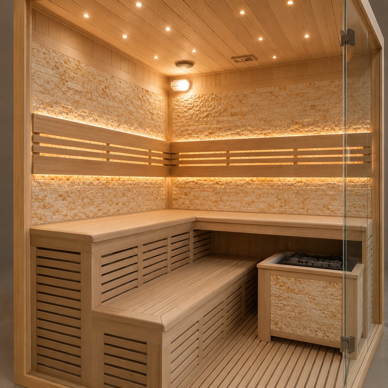 Luxury Traditional 3-4Person Salt Dry Sauna Commercial view 04