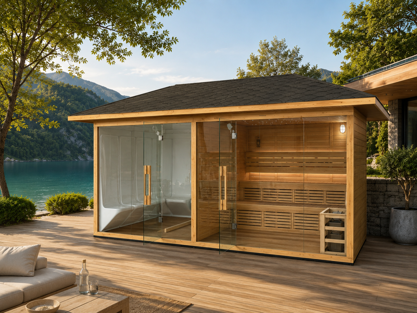 Modern Design Outdoor Large-sized Sauna Hot Tub Cold Tub Customizable Electric Heater 6-8 Person for Resort Projects view 03