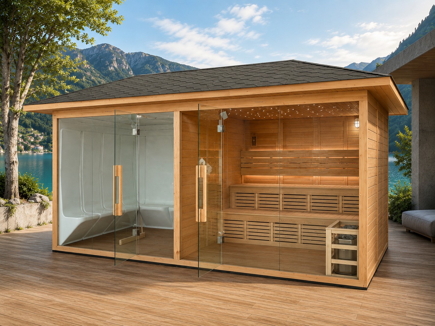 Modern Design Outdoor Large-sized Sauna Hot Tub Cold Tub Customizable Electric Heater 6-8 Person for Resort Projects view 06