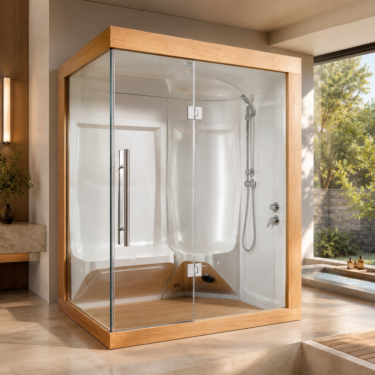 Modern Outdoor and Indoor Bathroom Steam Cabinet Sauna Room Shower view 02