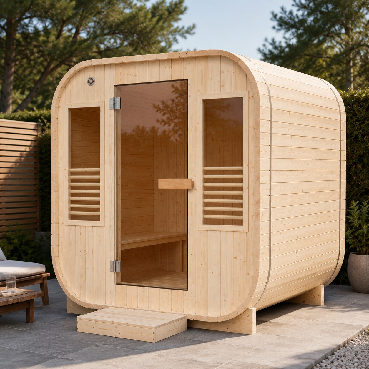 New Design Canadian Red Cedar Cube Outdoor Traditional Wood Fired Sauna Roo