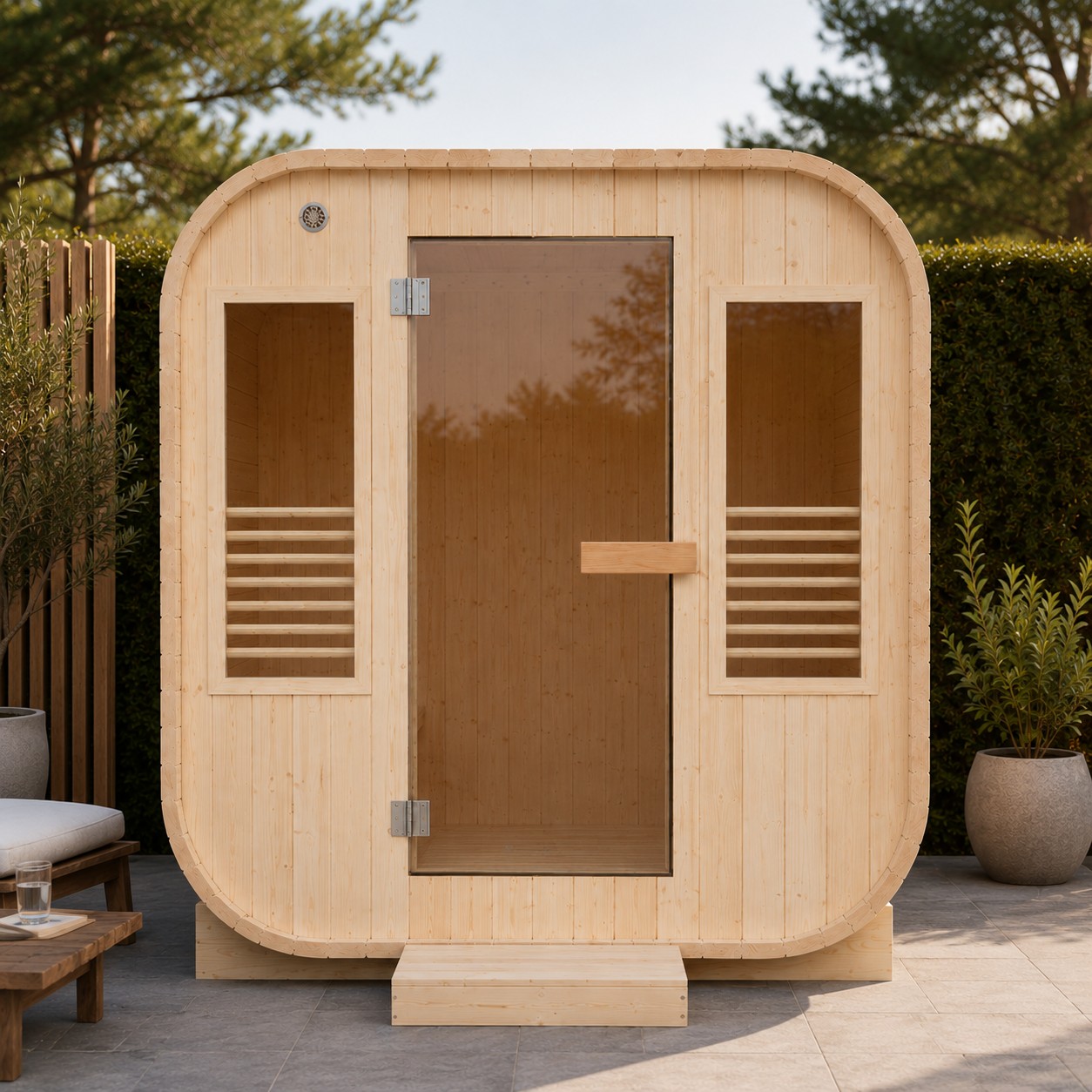 New Design Canadian Red Cedar Cube Outdoor Traditional Wood Fired Sauna Roo view 02