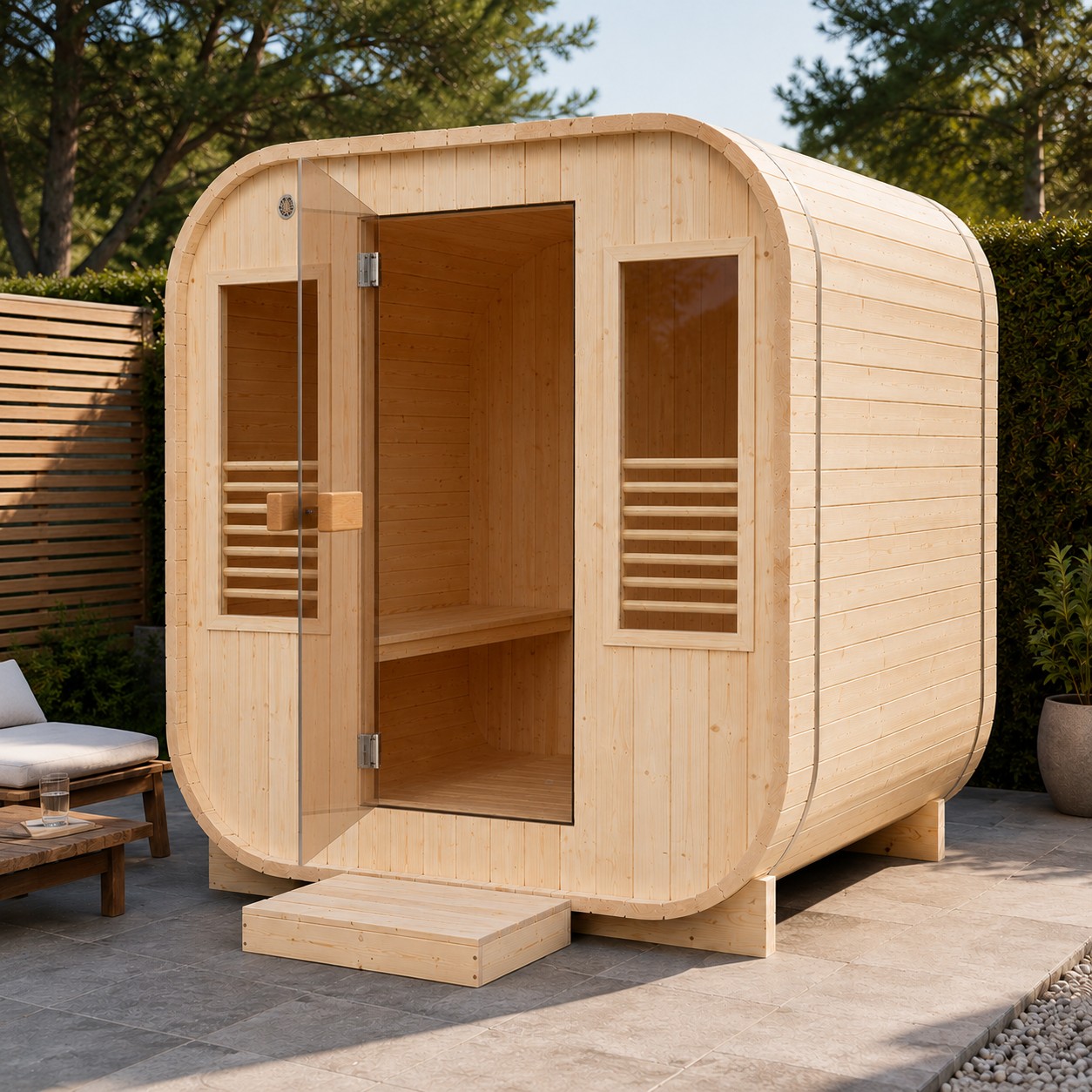 New Design Canadian Red Cedar Cube Outdoor Traditional Wood Fired Sauna Roo view 04