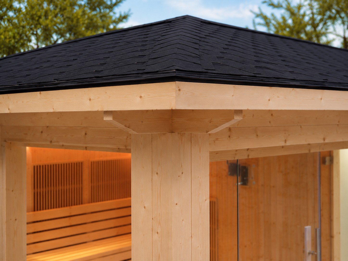 New Wooden House Combo Gazebo Wet Steam Shower changing Toilet dry Infrared Sauna Rooms view 04