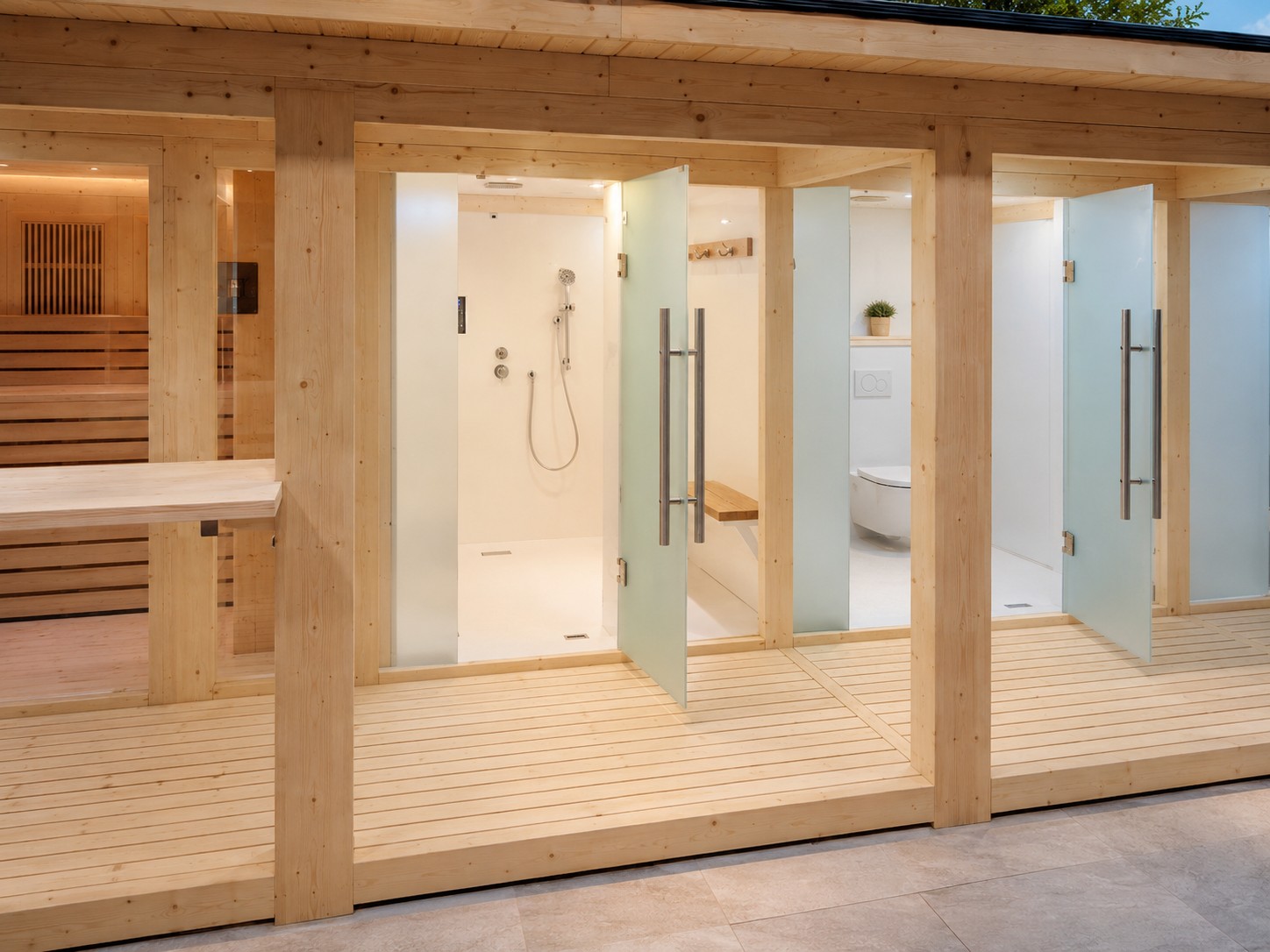 New Wooden House Combo Gazebo Wet Steam Shower changing Toilet dry Infrared Sauna Rooms view 05